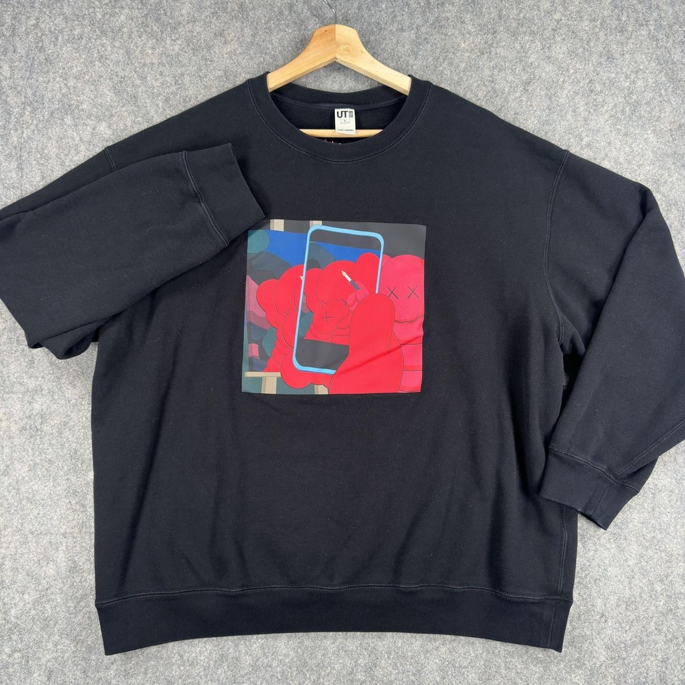 Uniqlo‎ Sweatshirt Mens XL Black KAWS Warhol UT Crewneck Fleece Pullover Graphic
